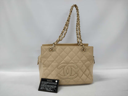 CHANEL Caviar Skin Chain Shoulder Bag with Large Coco Mark Tote Bag