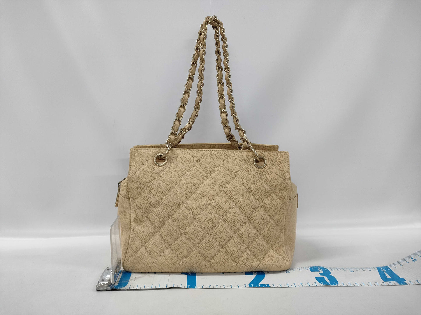 CHANEL Caviar Skin Chain Shoulder Bag with Large Coco Mark Tote Bag