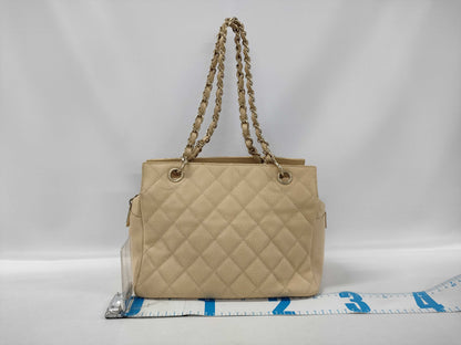 CHANEL Caviar Skin Chain Shoulder Bag with Large Coco Mark Tote Bag