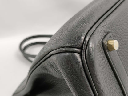 HERMES Birkin 35 Taurillon Clemence Leather Handbag with Gold Hardware, Black, K Stamp