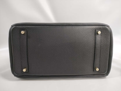 HERMES Birkin 35 Taurillon Clemence Leather Handbag with Gold Hardware, Black, K Stamp