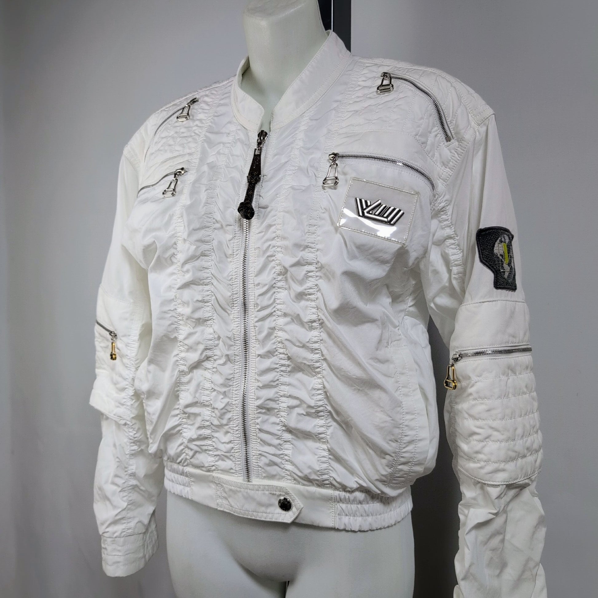 LOUIS VUITTON Excellent condition white zip-up jacket with LV logo patch.