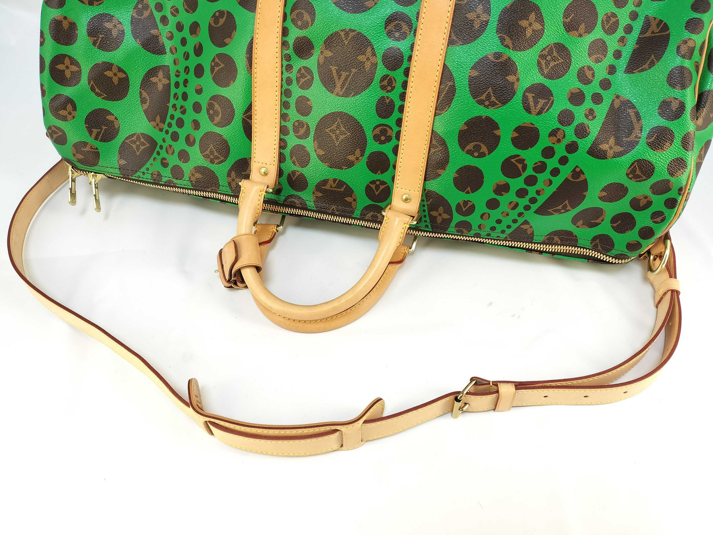 LOUIS VUITTON Green Yayoi Kusama Keepall 55 Boston Bag M40696