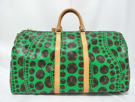 LOUIS VUITTON Green Yayoi Kusama Keepall 55 Boston Bag M40696