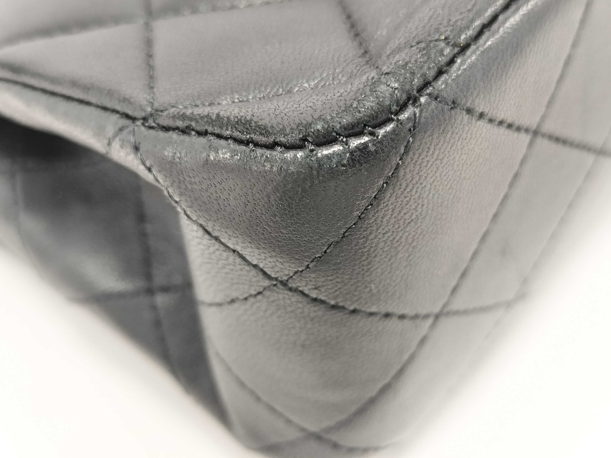 CHANEL Matelasse 25 Black Lambskin Shoulder Bag with Silver Hardware, Chain, Double Flap, Size 13