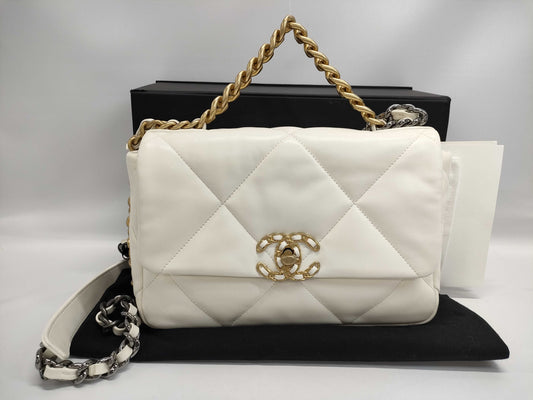 CHANEL 19 Bag White Lambskin Chain Shoulder Bag