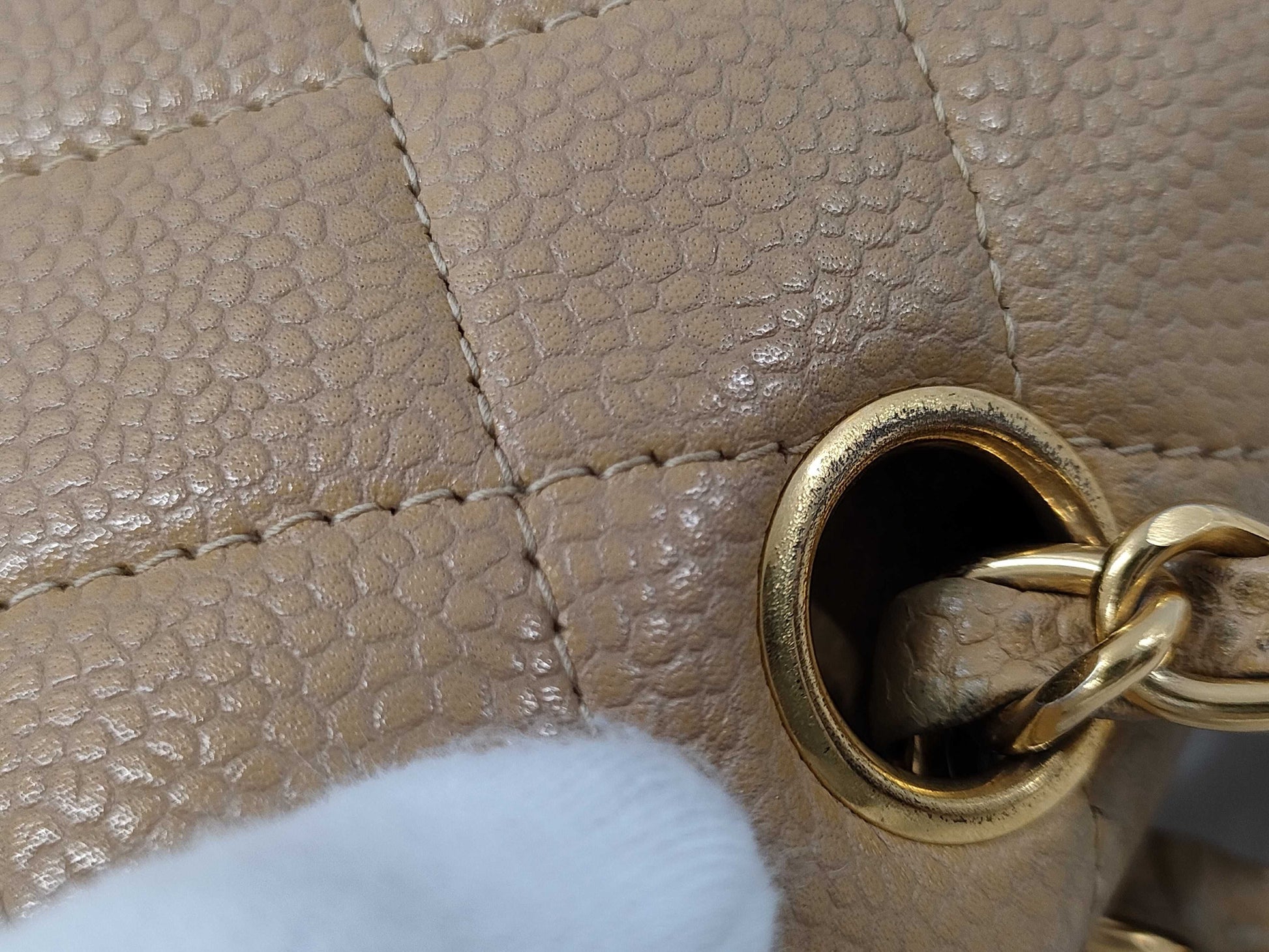 CHANEL Matelasse 25 Caviar Leather Chain Shoulder Bag Beige