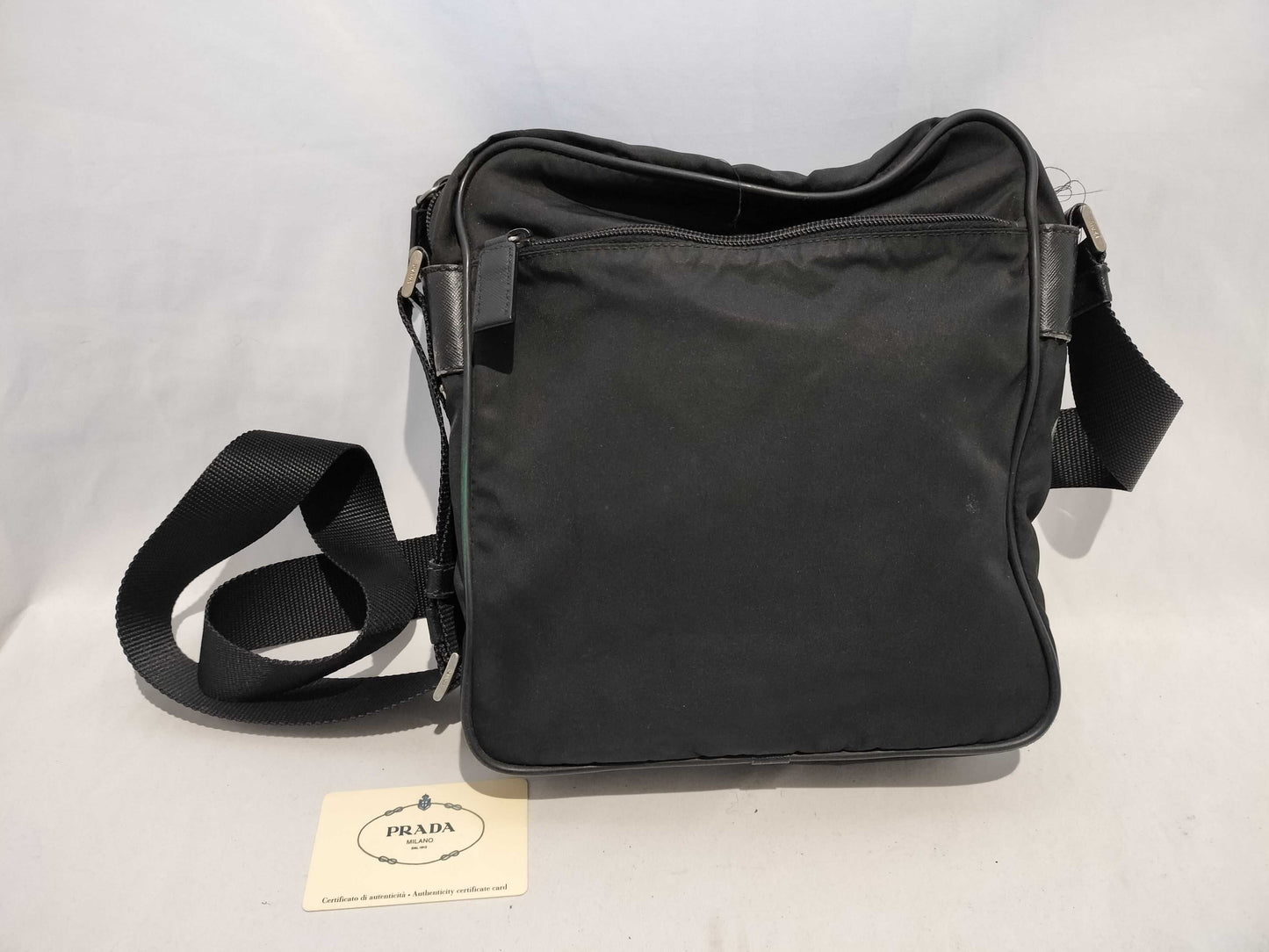 PRADA Nylon Prada Square Shoulder Bag in Black with Triangle Logo