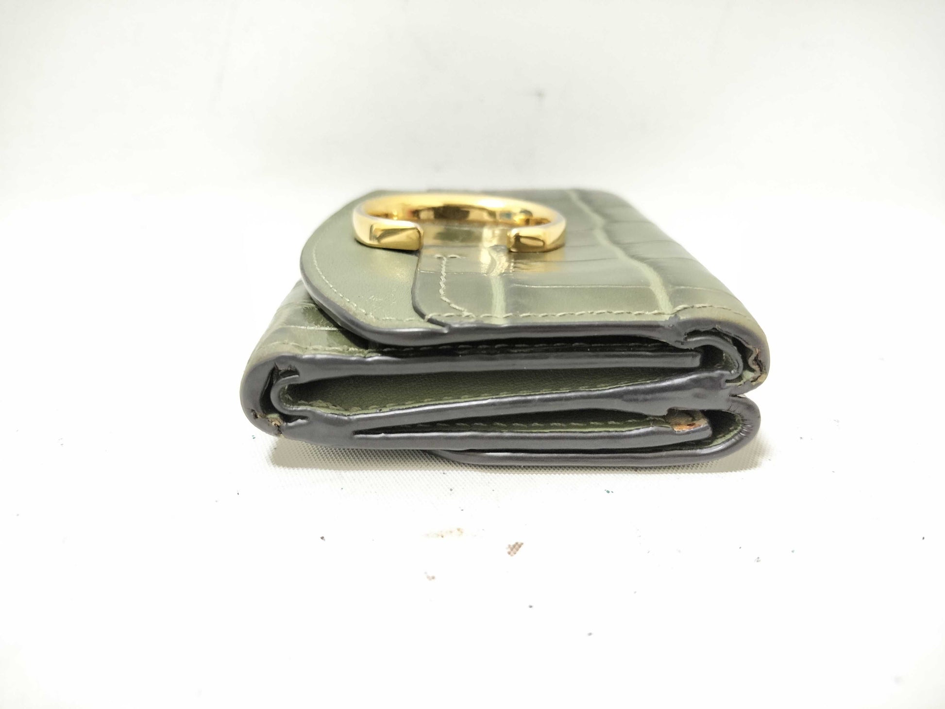 Chloe Chloe Croco Embossed Khaki Tri-fold Wallet