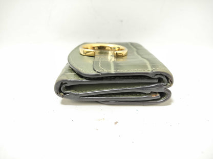 Chloe Chloe Croco Embossed Khaki Tri-fold Wallet