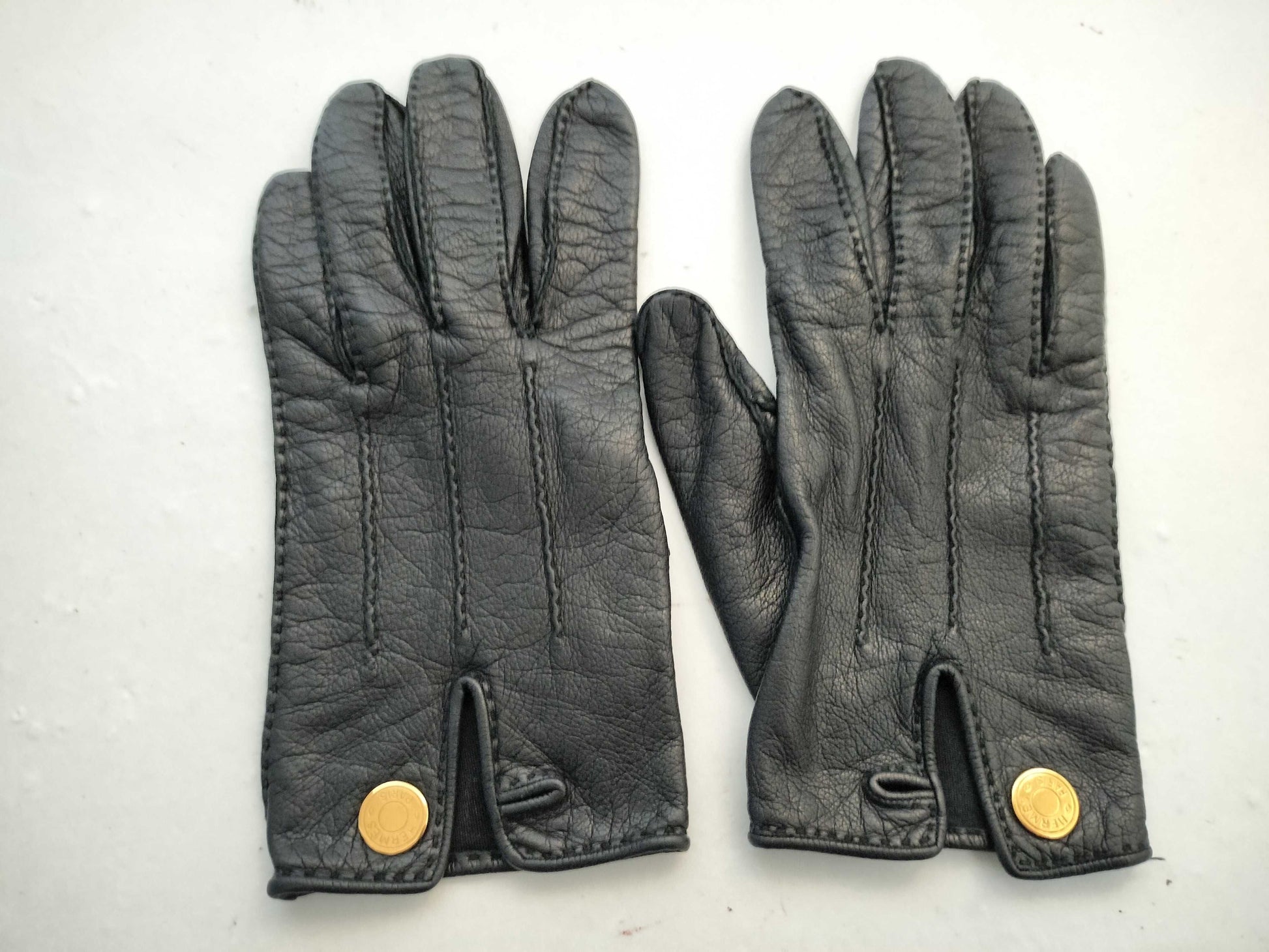 HERMES HERMES Leather Gloves Black Metal Fittings Other Accessories