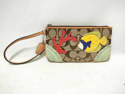 COACH Signature Wristlet Pouch with Fish and Coral Design