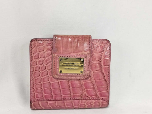 Leather Jewels Pink Crocodile Embossed Folding Wallet