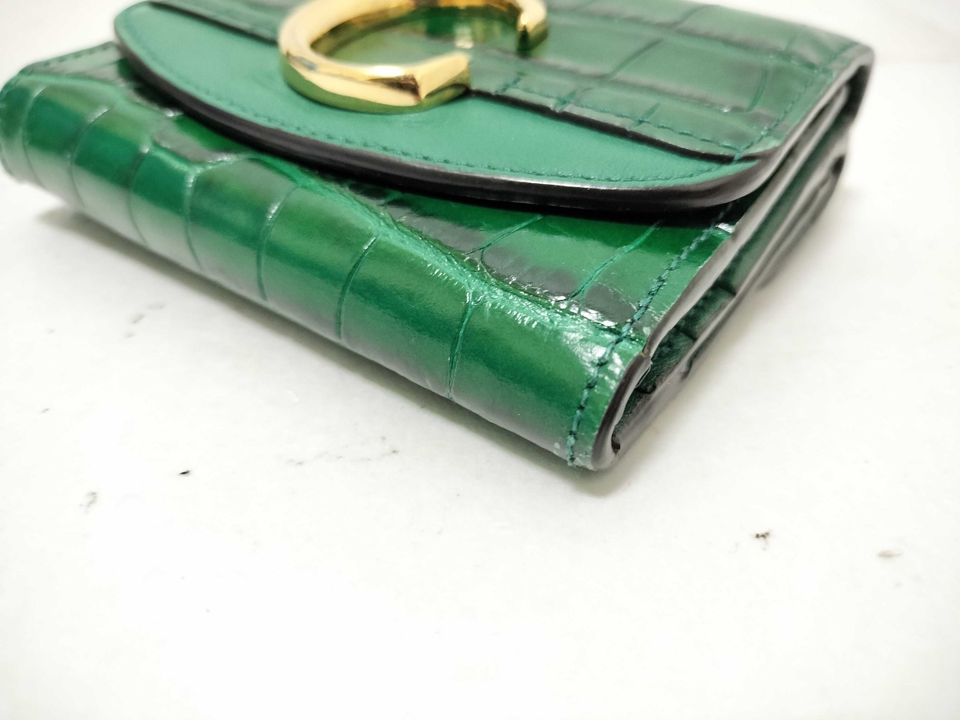 Chloe Chloe Croco Embossed Green Tri-fold Wallet