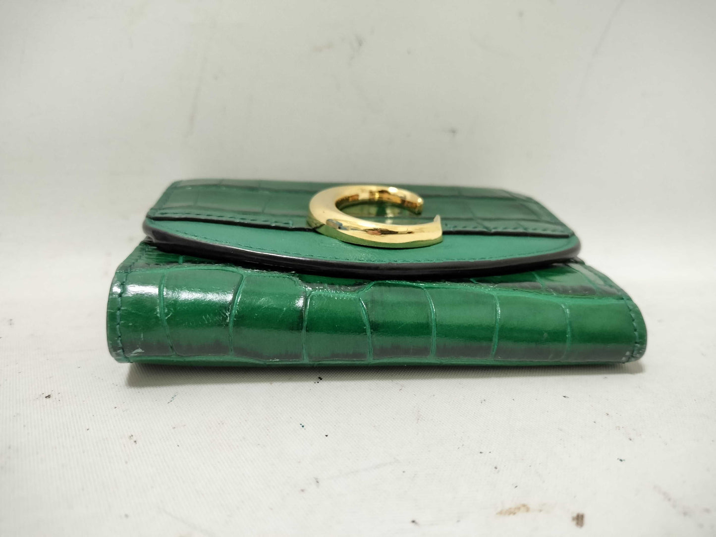 Chloe Chloe Croco Embossed Green Tri-fold Wallet