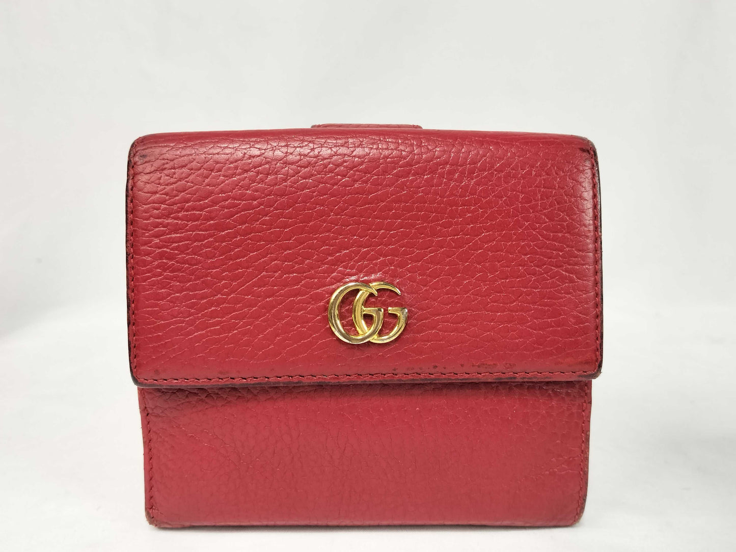 GUCCI 456122 GG Marmont Leather Folding Wallet, Red
