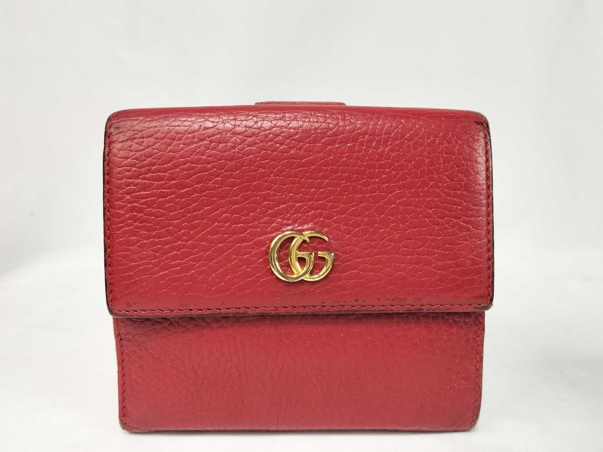 GUCCI 456122 GG Marmont Leather Folding Wallet, Red