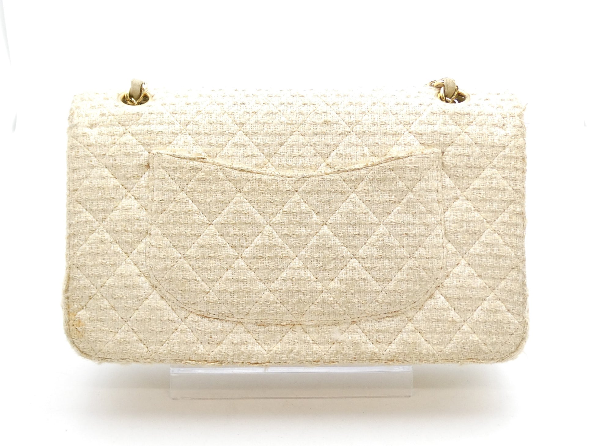 CHANEL Matelasse Tweed Coco Mark Double Flap Double Chain Shoulder Bag