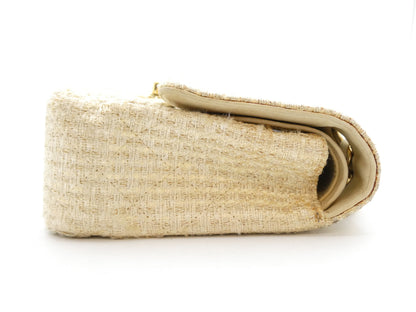 CHANEL Matelasse Tweed Coco Mark Double Flap Double Chain Shoulder Bag