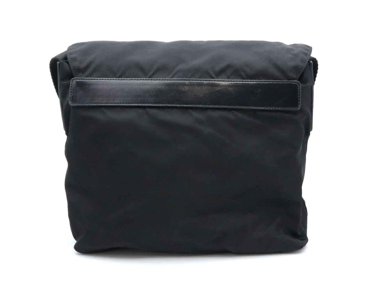 PRADA nylon logo plate nylon and leather shoulder bag