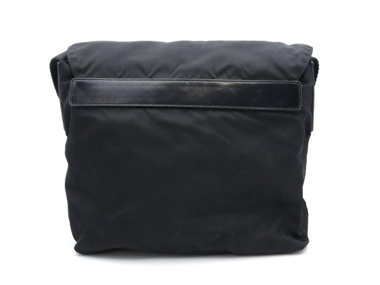 PRADA nylon logo plate nylon and leather shoulder bag