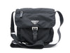 PRADA nylon logo plate nylon and leather shoulder bag