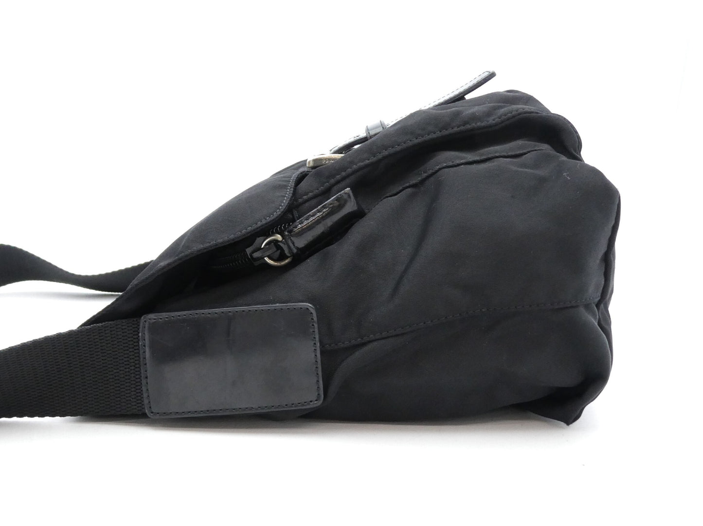 PRADA nylon logo plate nylon and leather shoulder bag