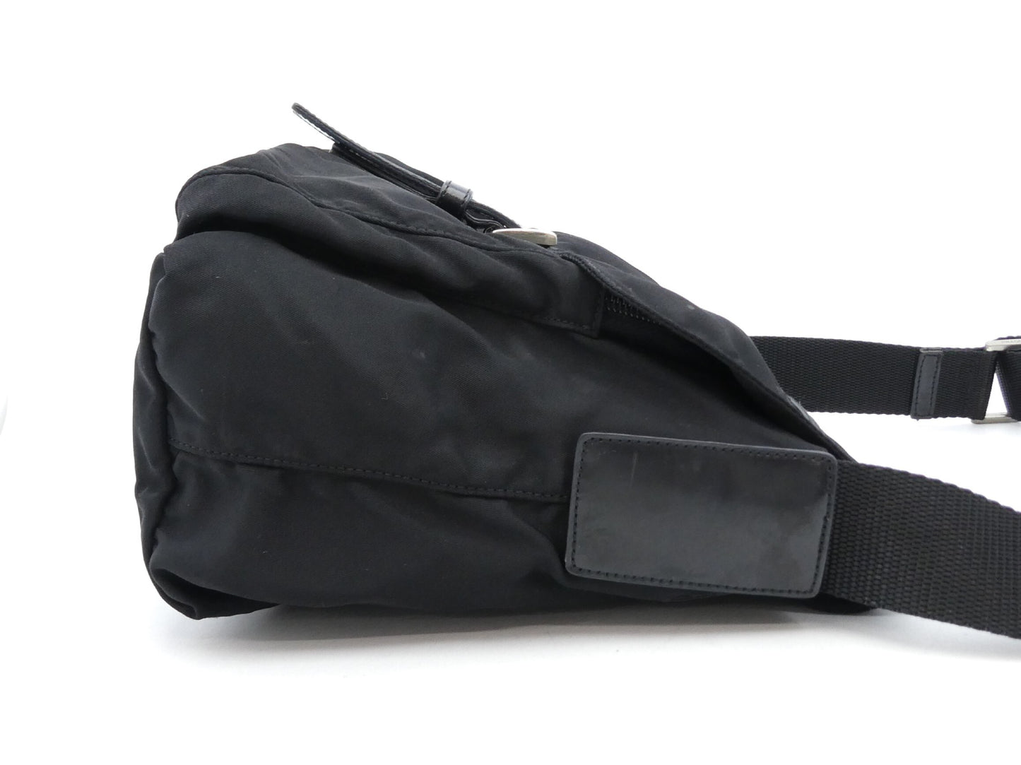 PRADA nylon logo plate nylon and leather shoulder bag