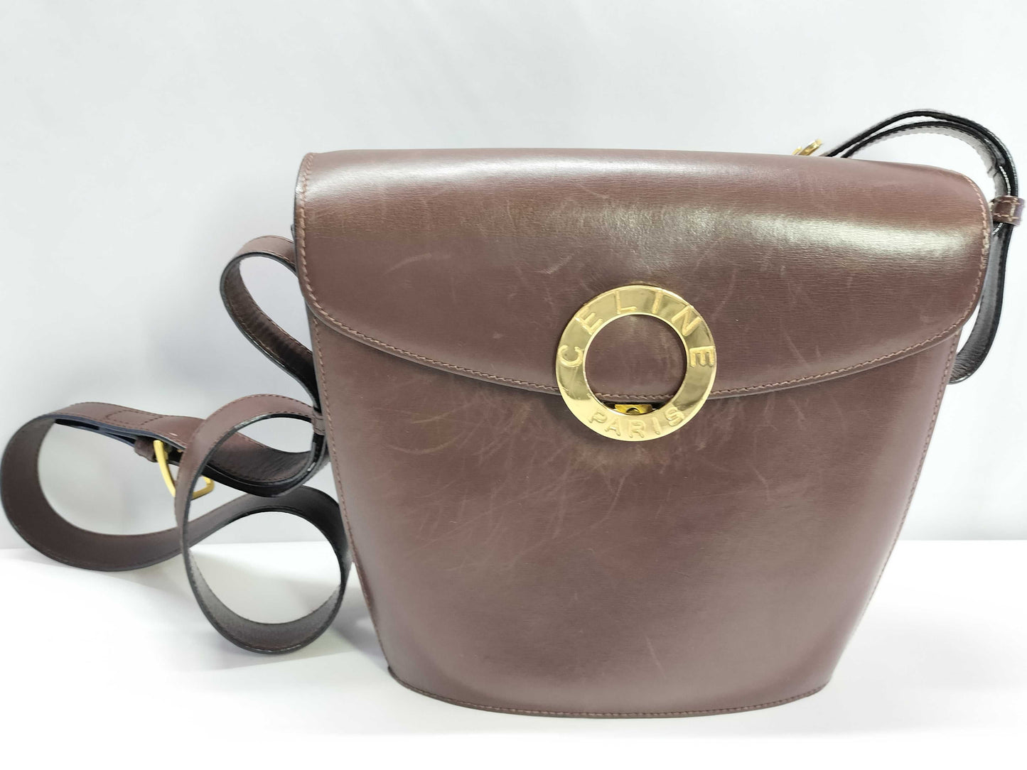 CELINE Circle Logo Leather Shoulder Bag