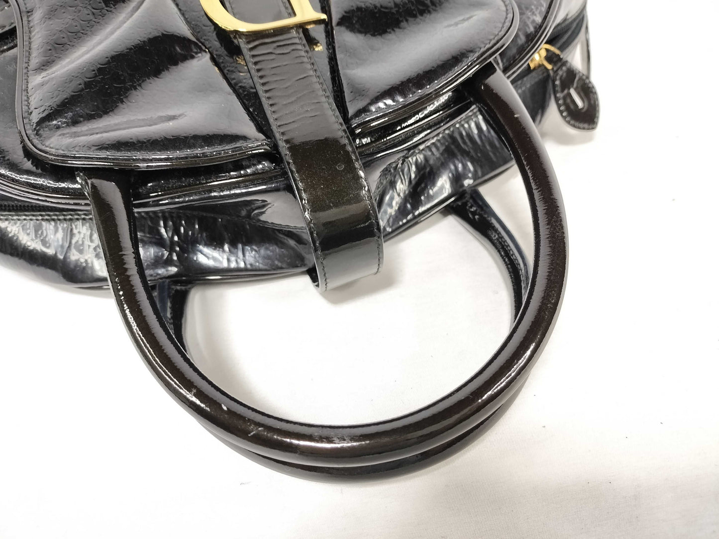 Dior Dior Patent Double Saddle Bag with Gold Hardware Handbag