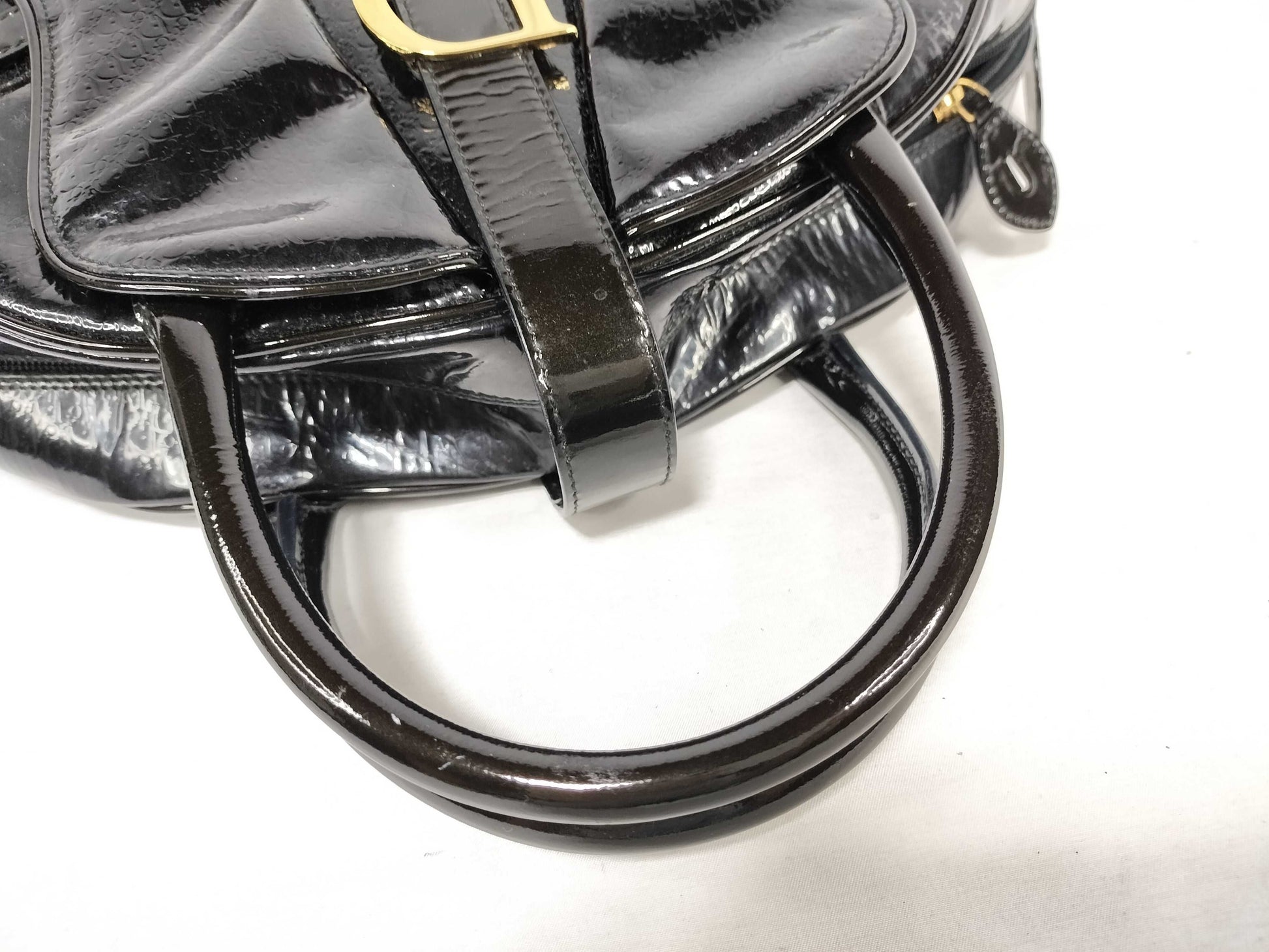 Dior Dior Patent Double Saddle Bag with Gold Hardware Handbag