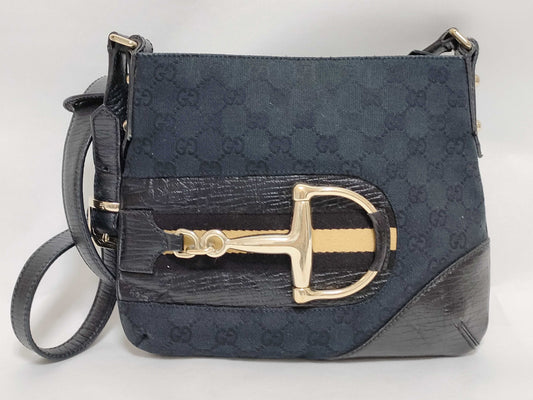 GUCCI GG Canvas Horsebit Shoulder Bag