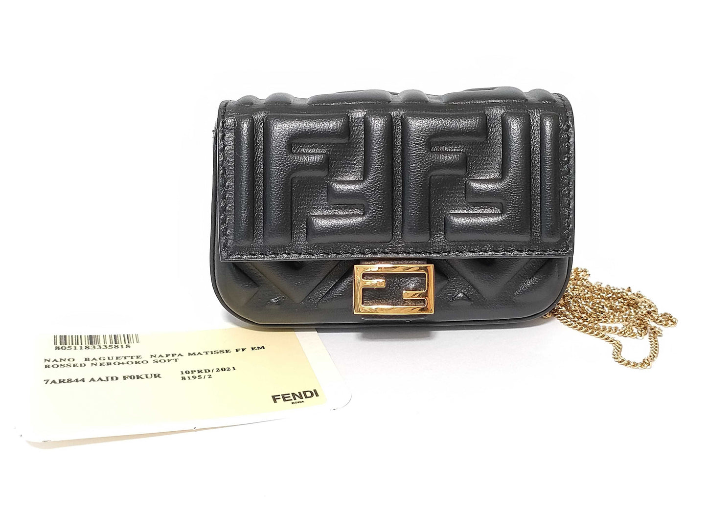 FENDI Nano Baguette Charm Leather Black 7AR844 Charm