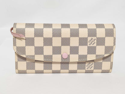LOUIS VUITTON Damier Azur Portefeuille Emilie Damier Azur Rose Ballerine Wallet N41625