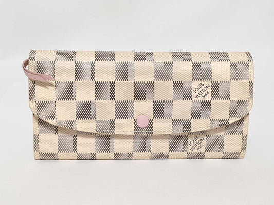 LOUIS VUITTON Damier Azur Portefeuille Emilie Damier Azur Rose Ballerine Wallet N41625