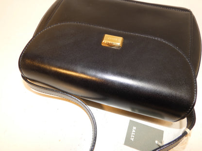 BALLY front logo leather black flap shoulder bag