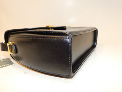 BALLY front logo leather black flap shoulder bag