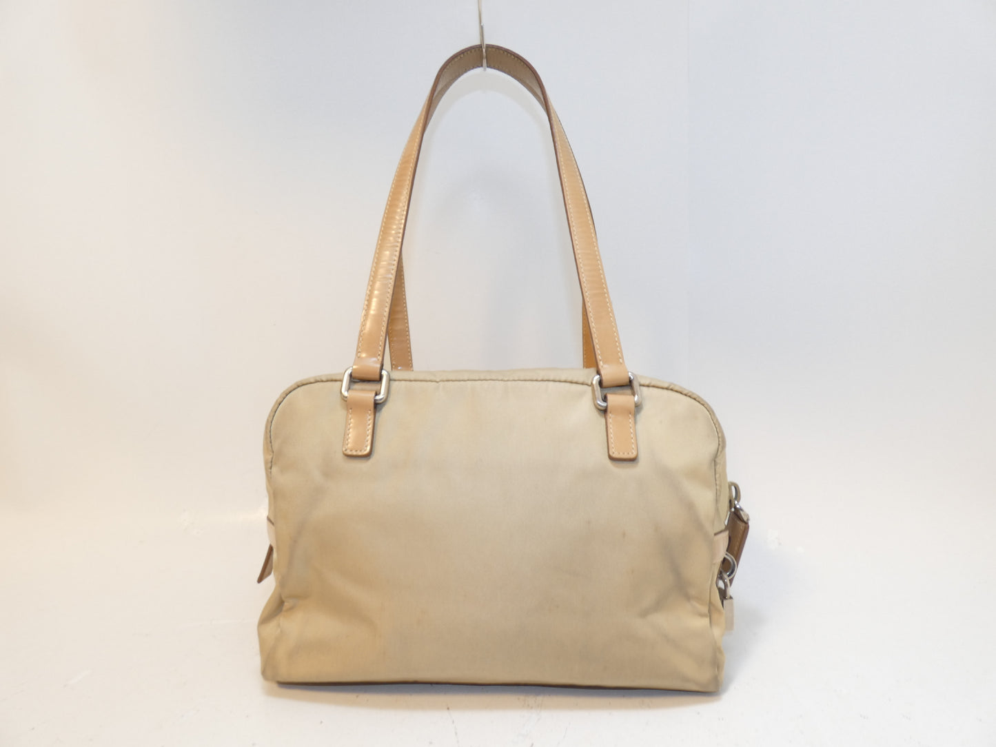 PRADA Logo Jacquard Nylon Leather Hand Boston Bag