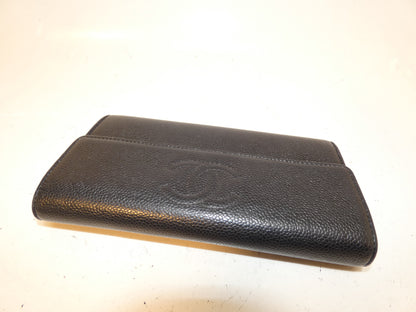 CHANEL Caviar Skin Coco Caviar Skin Black Long Wallet