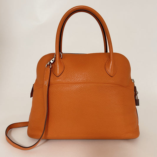 HERMES Bolide 31 Handbag/Shoulder Bag, Taurillon Clemence Leather, Orange, □Q Shoulder Bag