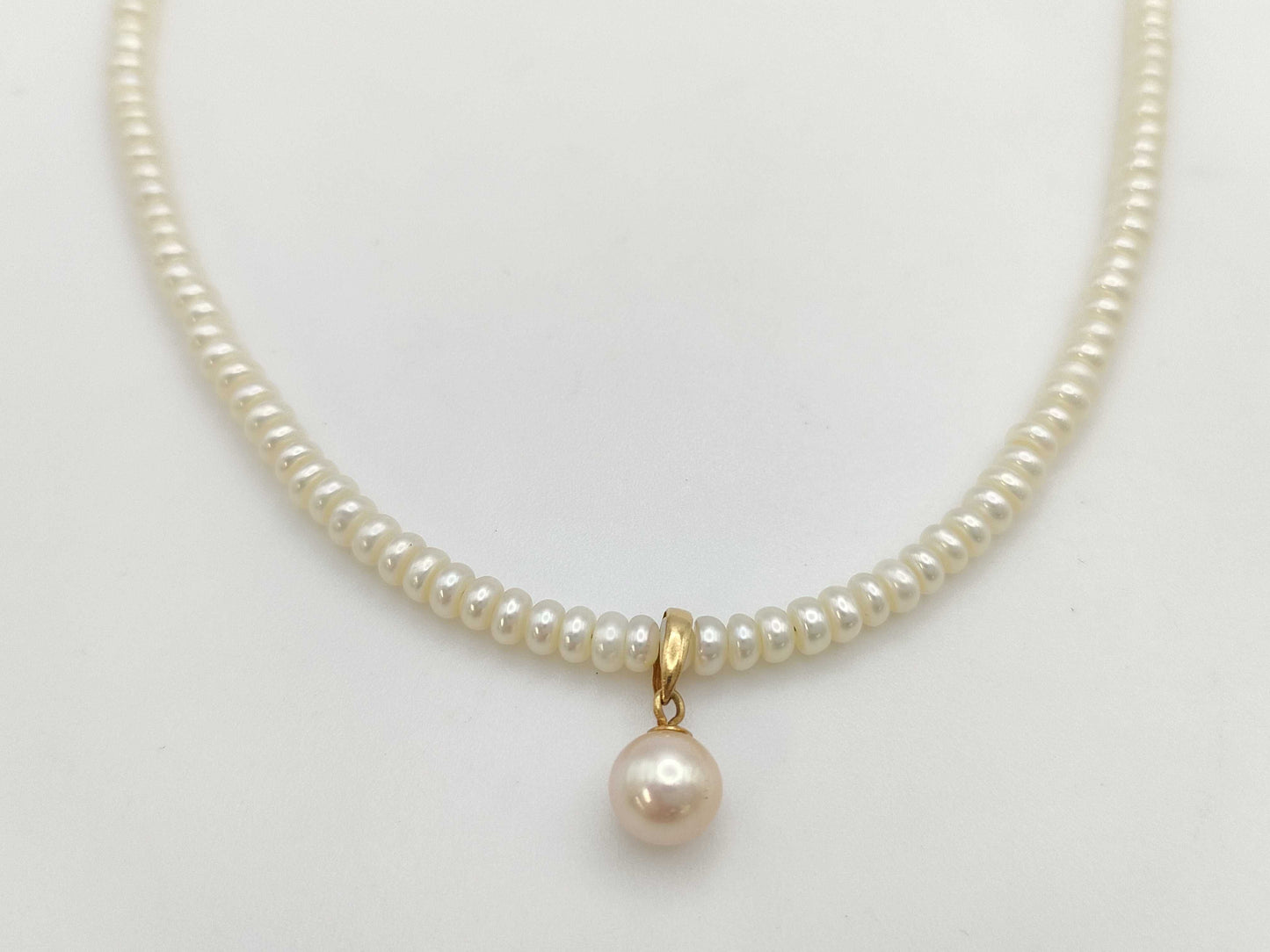 Semi-round pearl diameter: approximately 3.8-4.1mm, pearl diameter: approximately 7.1mm, 18K gold, 11.0g, necklace 