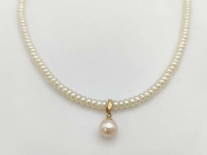 Semi-round pearl diameter: approximately 3.8-4.1mm, pearl diameter: approximately 7.1mm, 18K gold, 11.0g, necklace 