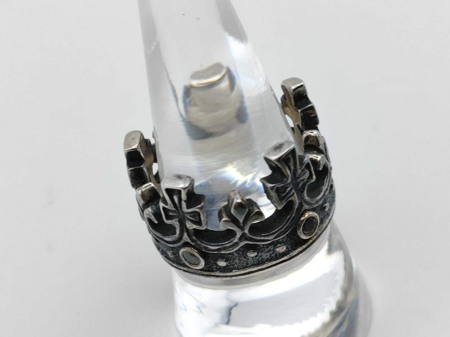 Royal Order Large Crown Cross Ring SV925 Silver Onyx Ring