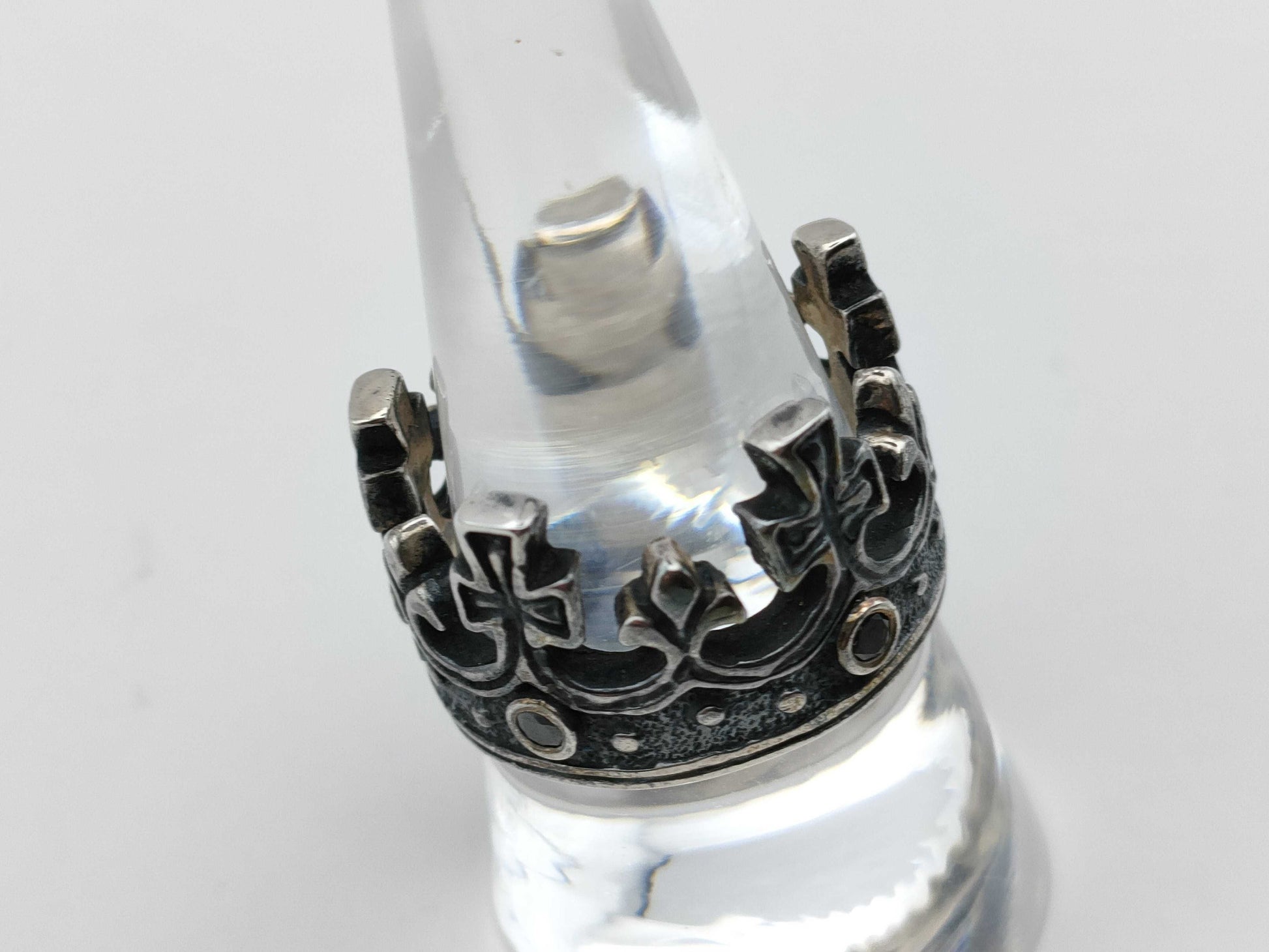 Royal Order Large Crown Cross Ring SV925 Silver Onyx Ring