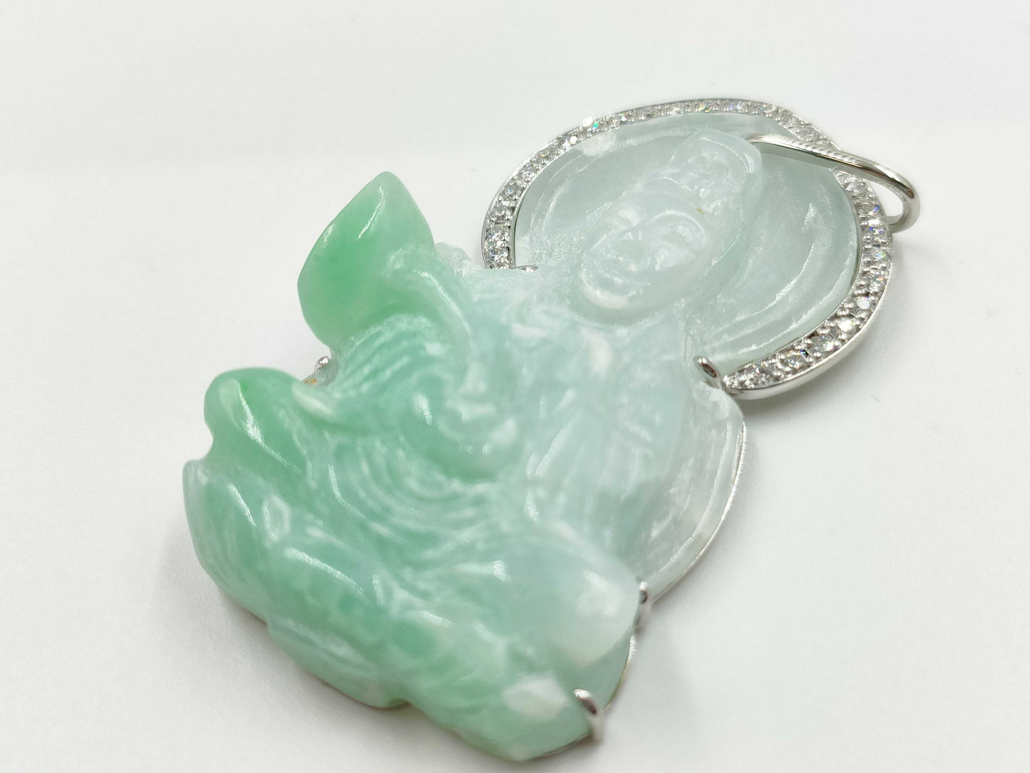 Carved Jadeite D0.24ct Pt900 15.2g Pendant Top 