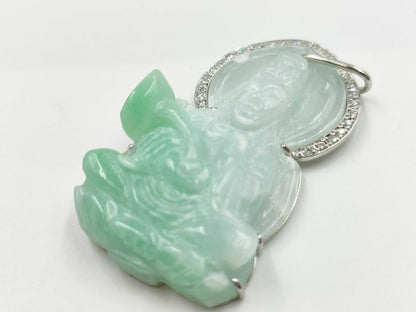 Carved Jadeite D0.24ct Pt900 15.2g Pendant Top 