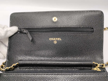 CHANEL Caviar Leather Chain Wallet A33814 Gold Hardware Black 27 Series Shoulder Bag