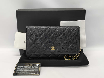 CHANEL Caviar Leather Chain Wallet A33814 Gold Hardware Black 27 Series Shoulder Bag