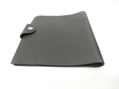 HERMES Hermès Leather Notebook Cover, Black, Card Case, Pass Case, Business Card Holder
