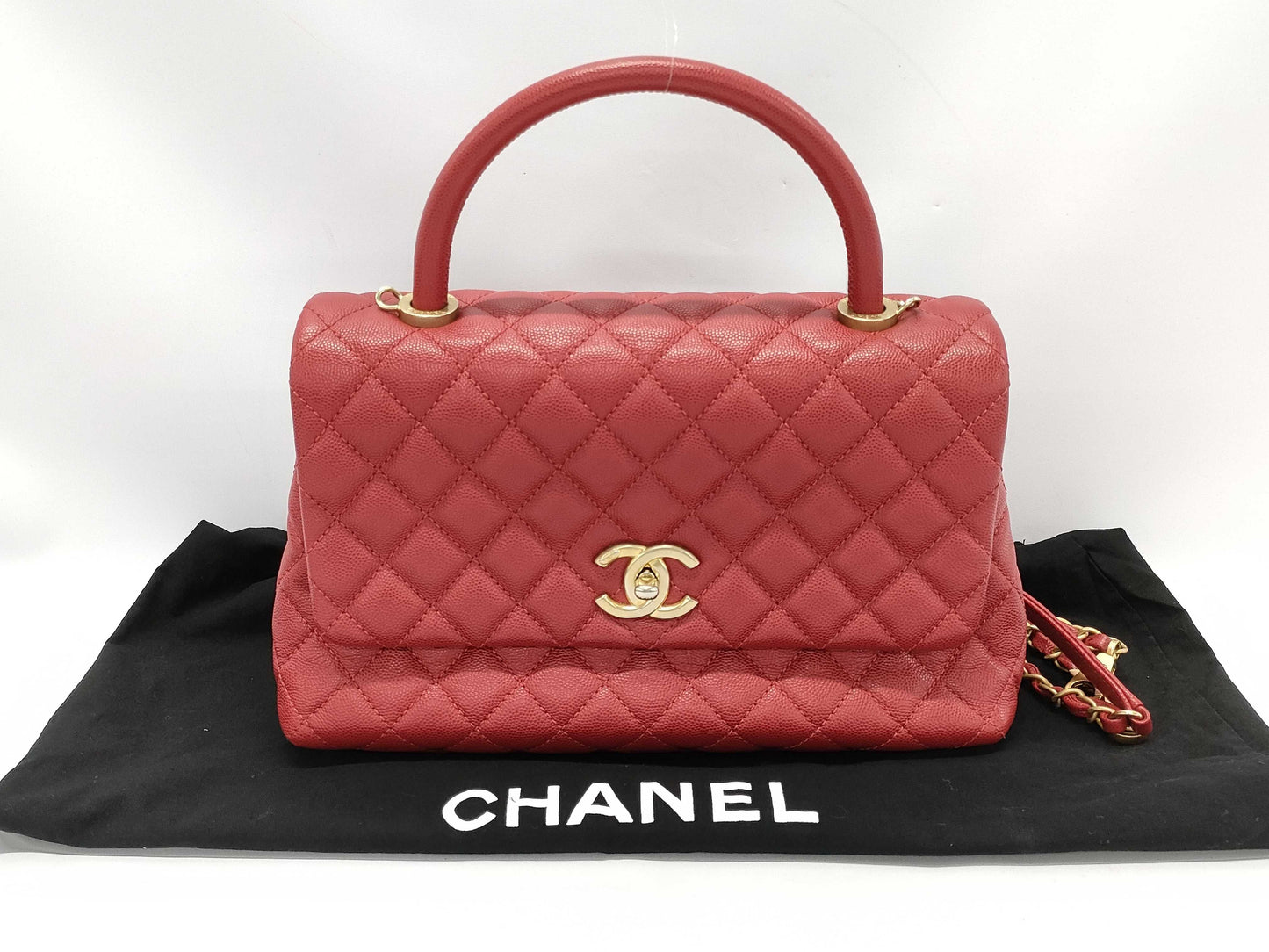 CHANEL Coco Handle 29 Matelasse Caviar Leather Red GD Hardware A92991 24 Series Handbag